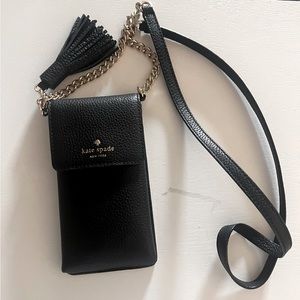 Kate Spade New York Phone Crossbody Leather Bag with Tassel and Gold Chain